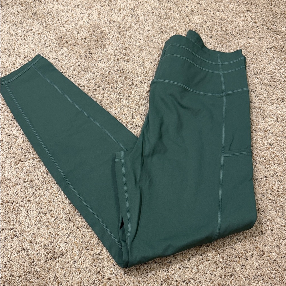Women's High-Waist Forest Green Leggings GUC no drawstring with pockets size 12